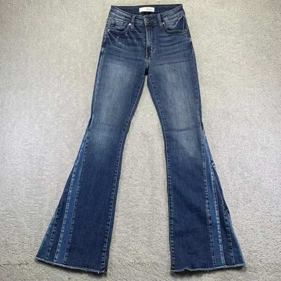 Kancan Jeans Womens High Rise Flare Jeans Blue Denim Frayed Hem Size 27 - Picture 2 of 14